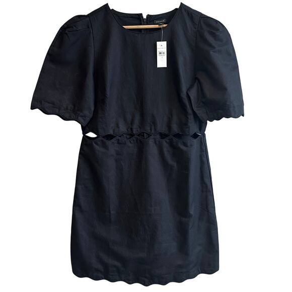 Ann Taylor Scalloped Cotton Linen Cut Out Dress Black 12 NEW - Picture 4 of 15